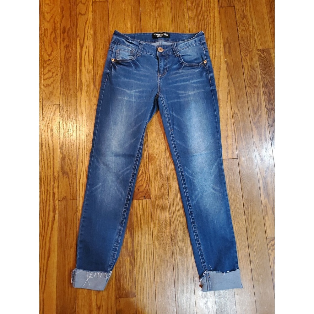 Almost Famous Premium Acid Fade Cropped Capri Cuffed Stretch Skinny Jeans Size 1